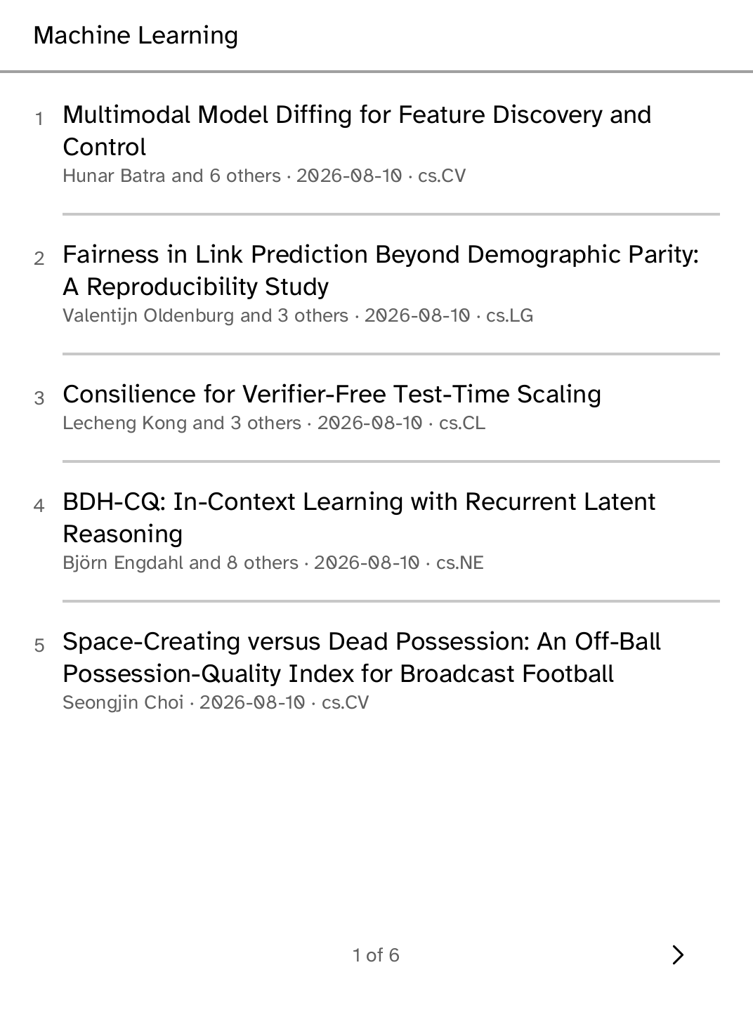 Newest machine learning preprints listed in the arXiv app on a Kobo