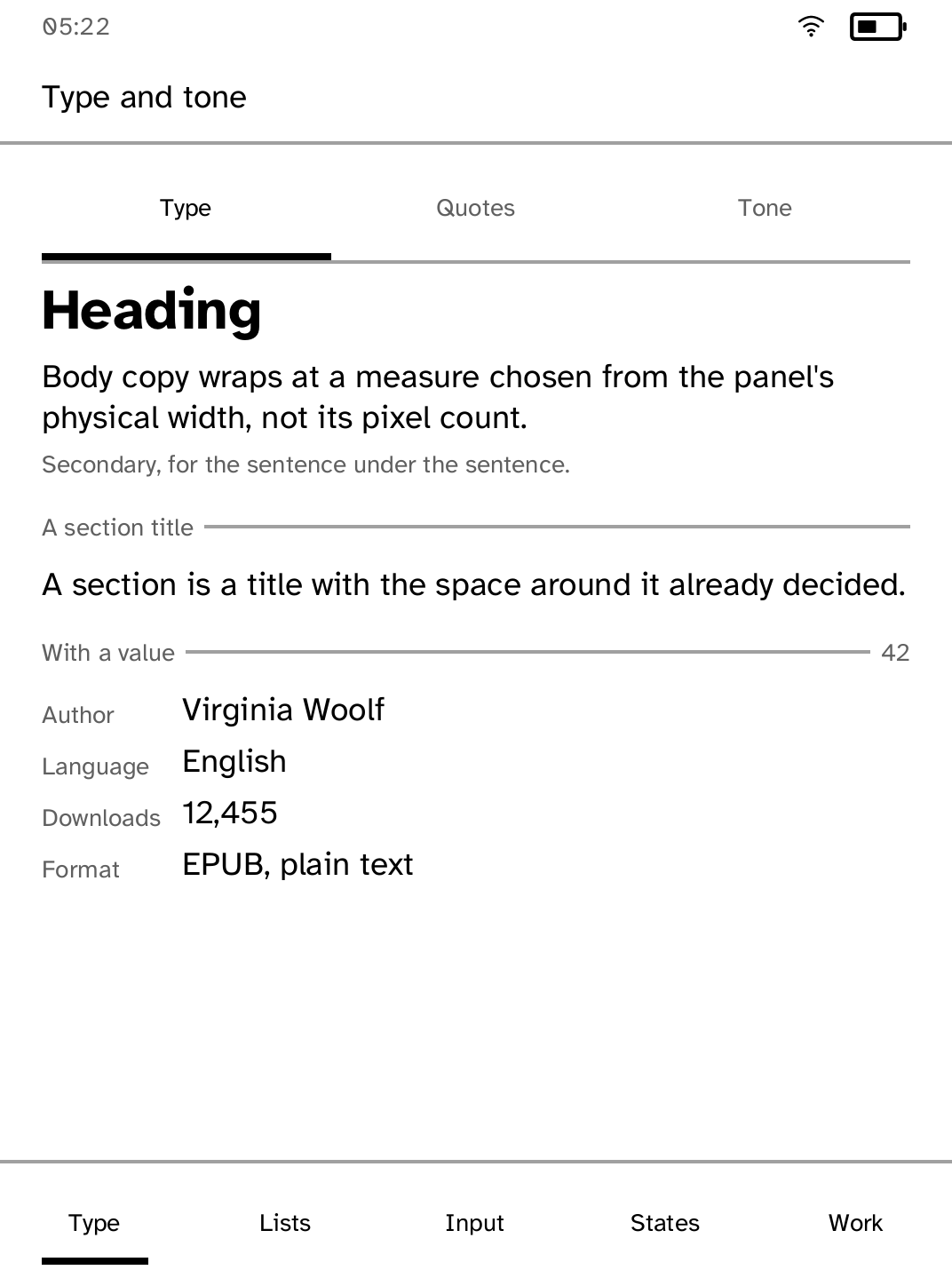 Cobalt typography and UI components on e-ink