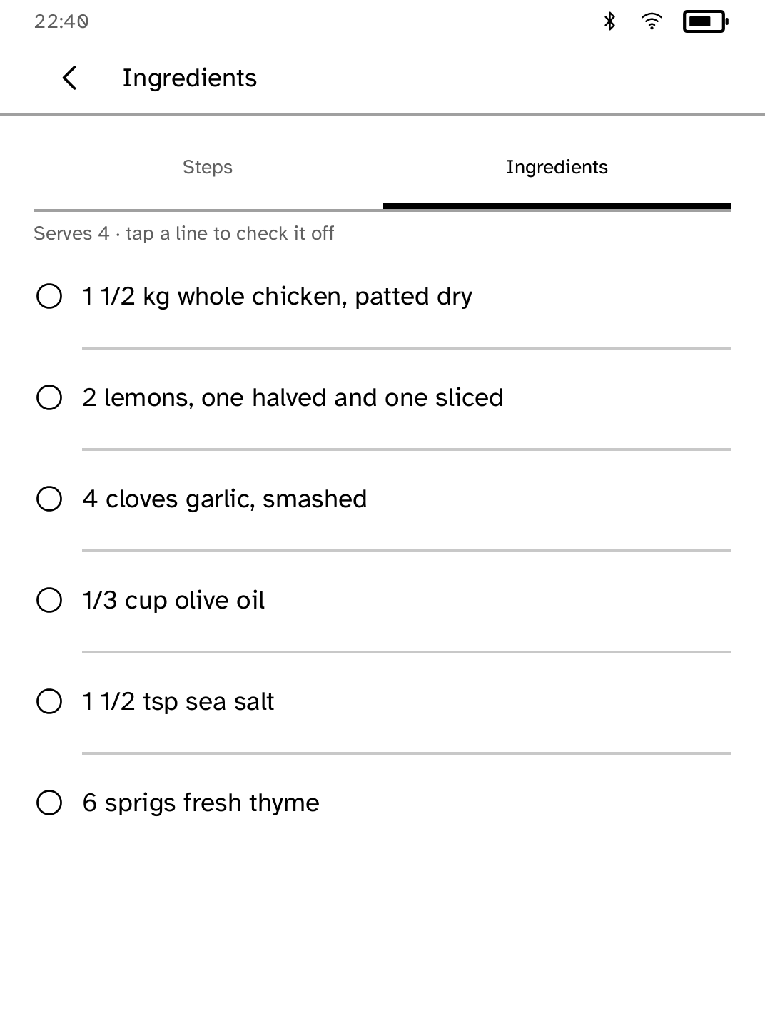 Kitchen Card: Ingredients