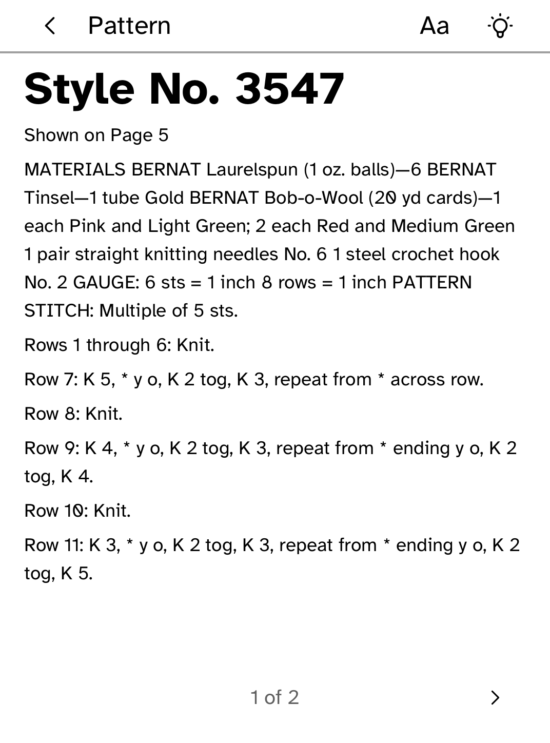 Needles: A pattern opened at its section