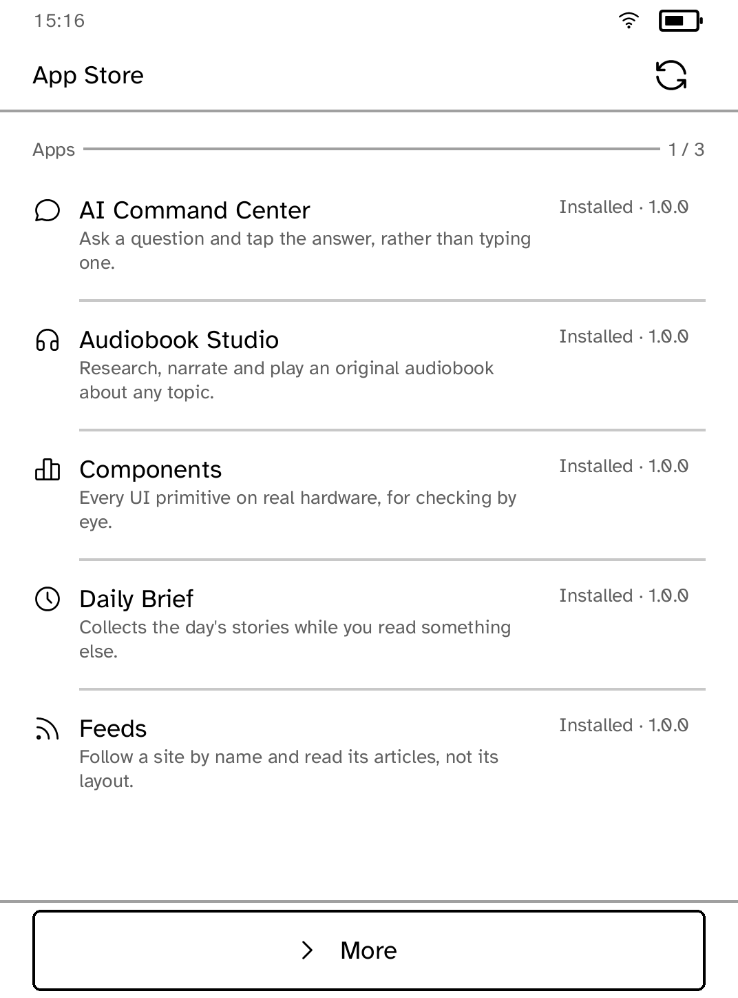 Cobalt App Store catalog listing installed and available apps