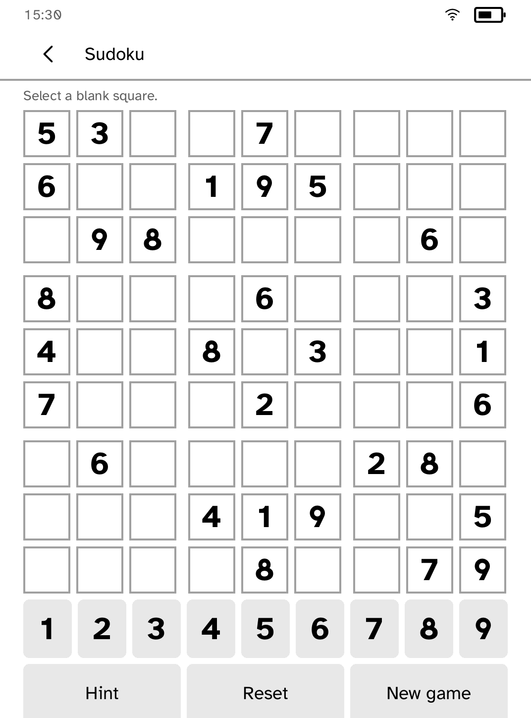 A complete 81-cell Sudoku game on a Kobo Clara BW