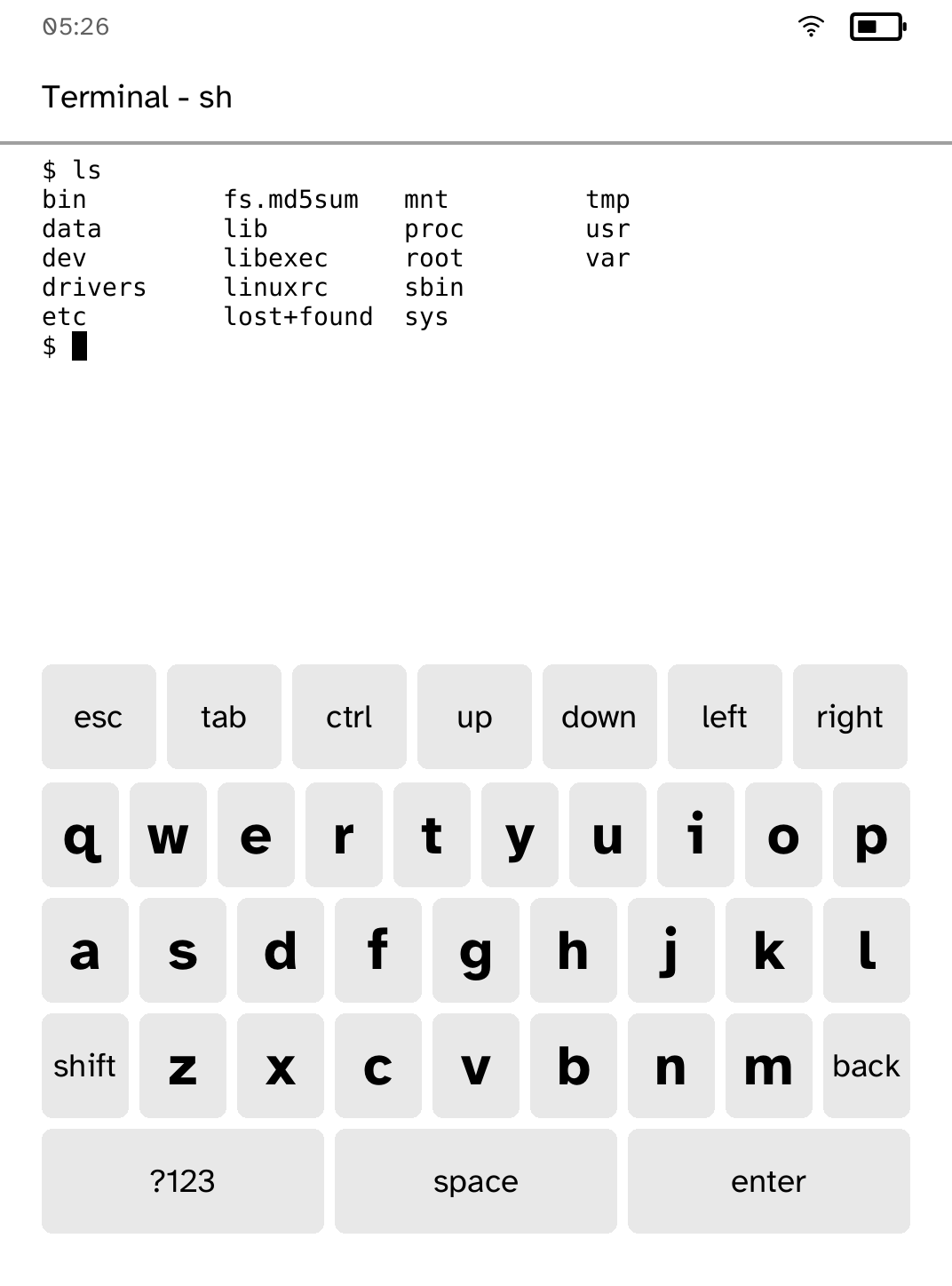 A shell and touch keyboard on the Kobo display