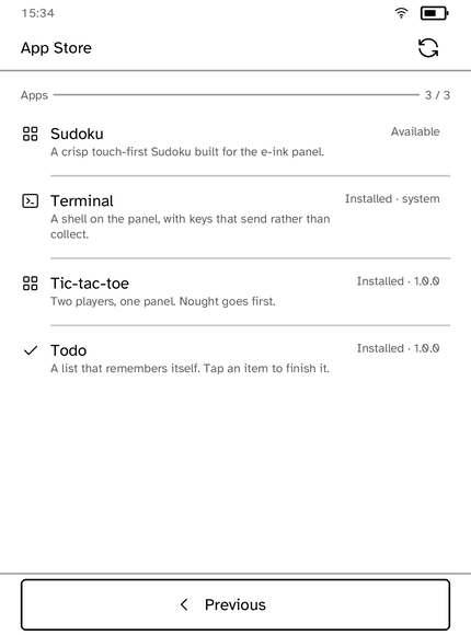 The Cobalt App Store installing an app over Wi-Fi on a Kobo Clara BW
